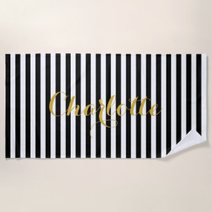 De Plage Serviette rayée noir et blanc élégante avec votre