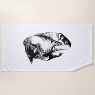 De Plage Tabby Cat Vue sur le bas Serviette monochrome