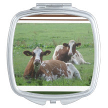 Deux Vaches blanches Brown mignonnes Miroir compac