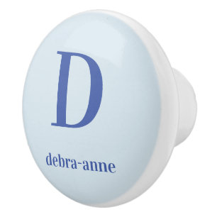 De Porte En Céramique Bouton bleu pâle personnalisé avec texte bleu fonc