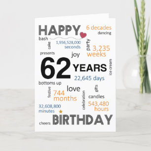 De Remerciements 62e carte d'anniversaire