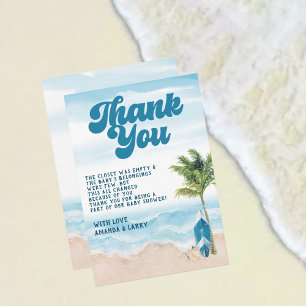 De Remerciements Baby surfeur Baby Shower Rétro Bleu Sur La Carte 