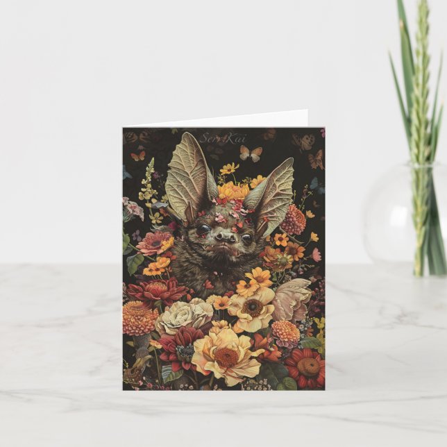 De Remerciements Batte à fleurs sur carte noire (Devant)