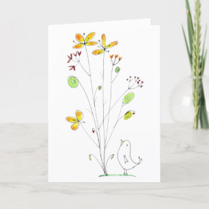 De Remerciements Bonjour Fleurs et Aquarelle d'Oiseau et carte d'en