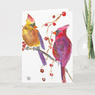 De Remerciements Cardinal aquarelle sur carte blanche