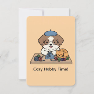 De Remerciements Carte Chien Shih Tzu Adorable Tricotant avec Chat
