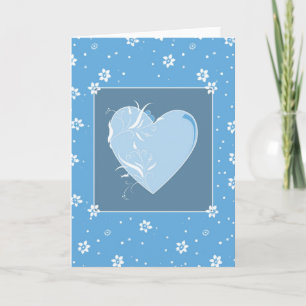 De Remerciements Carte Cœur Bleu et Fleurs