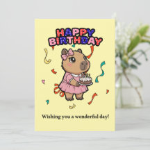 Carte d'anniversaire Capybara mignonne - Robe rose