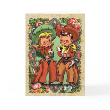 Carte d'anniversaire Cute Cowboy et Cowgirl