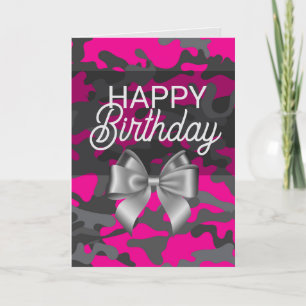 De Remerciements Carte d'anniversaire rose Camo & Bow