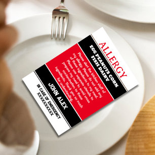 De Remerciements Carte d'appel d'urgence du restaurant Allergy Aler