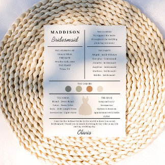 De Remerciements Carte d'information demoiselle d'honneur