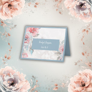 De Remerciements carte d'invité du rose couleur bleu fleuri
