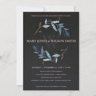 DE REMERCIEMENTS CARTE FIANÇAILLES BLACK BLEU ROSE OR FAUNA WREATH