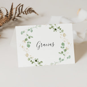 De Remerciements Carte Gracias Mariage pliée Gold Eucalyptus