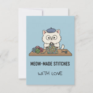 De Remerciements Carte graphique chat tricotant bleu fait main avec