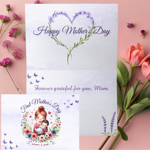 De Remerciements Carte Joyful First Mother's Day Card avec maman et