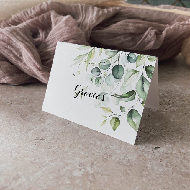 De Remerciements Carte Mariage Gracias Aquarelle Eucalyptus pliée (Créateur téléchargé)