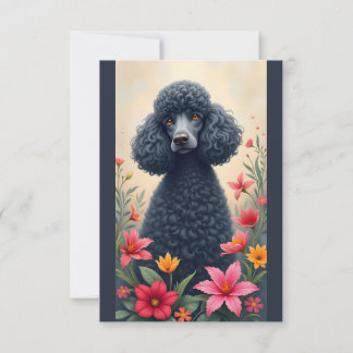 De Remerciements Carte Noir Poodle et Fleurs Note