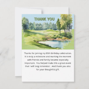 De Remerciements Carte plate anniversaire 80 ans thème golf paysage