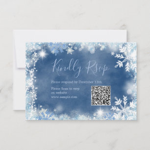 De Remerciements Carte QR Rsvp Bleu blanc Fête des mariées Flocon d