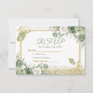 De Remerciements Carte Rsvp Gold Quinceañera Sage Green Crown