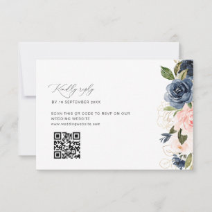 De Remerciements carte RSVP marine bleu et bleu mariage code QR