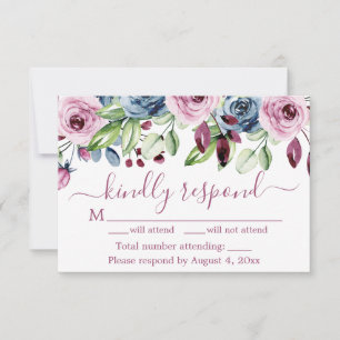 De Remerciements Carte RSVP Marine Blue Wine Floral Wedding