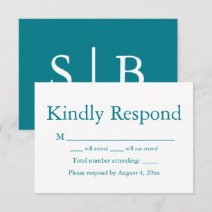 De Remerciements Carte RSVP Réponse Monogramme turquoise