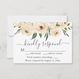 De Remerciements Carte RSVP Rose blanche or beige florale