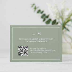 De Remerciements Carte RSVP simple Monogramme vert QR Code Mariage