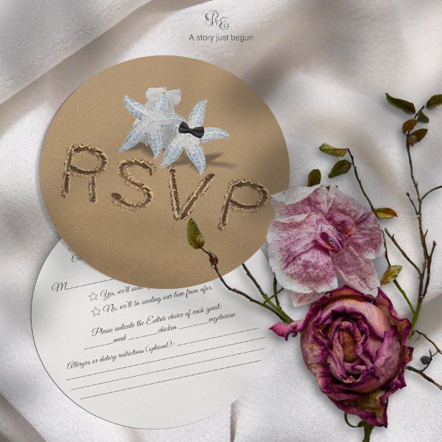 De Remerciements Carte RSVP Starfish (Modern starfish RSVP card styled with flowers for a coastal wedding touch.)