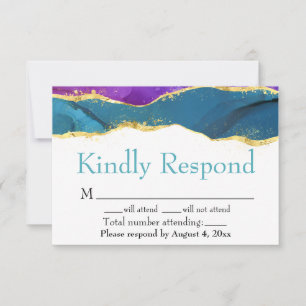 De Remerciements Carte RSVP Turquoise couleur or violet