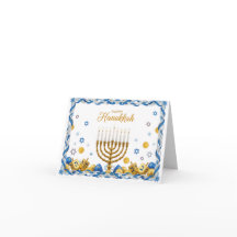 Chandelier Menorah & Dreidel — Carte Joyeux Hanouk