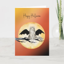 Chat avec Batwings Carte d'Halloween du chat