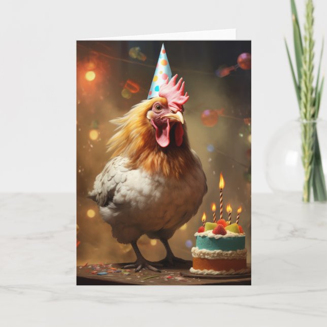 De Remerciements Coq avec gâteau d'anniversaire - Carte (Devant)