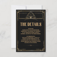 Détails Carte Mariage Art Déco 20s Black Gold