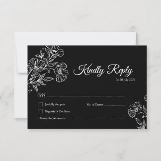 De Remerciements Elégant Black Botanical Line Art Wedding Carte RSV