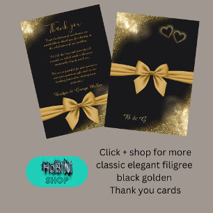 De Remerciements élégant filigree noir or mariage grâce carte