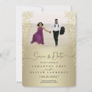 De Remerciements Elegant Gold Damask Enregistrer la carte Date