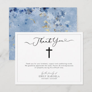 De Remerciements Elégante carte funéraire avec Croix bleu doré flor