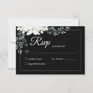 De Remerciements Elégante carte RSVP Floral Noir avec Lily Blanche