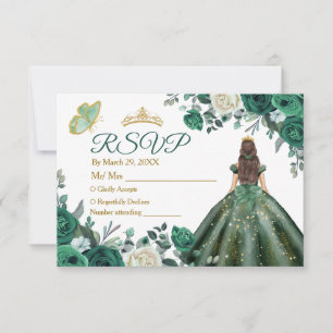 De Remerciements Emerald Green Robe Quinceañera Couronne Carte RSVP