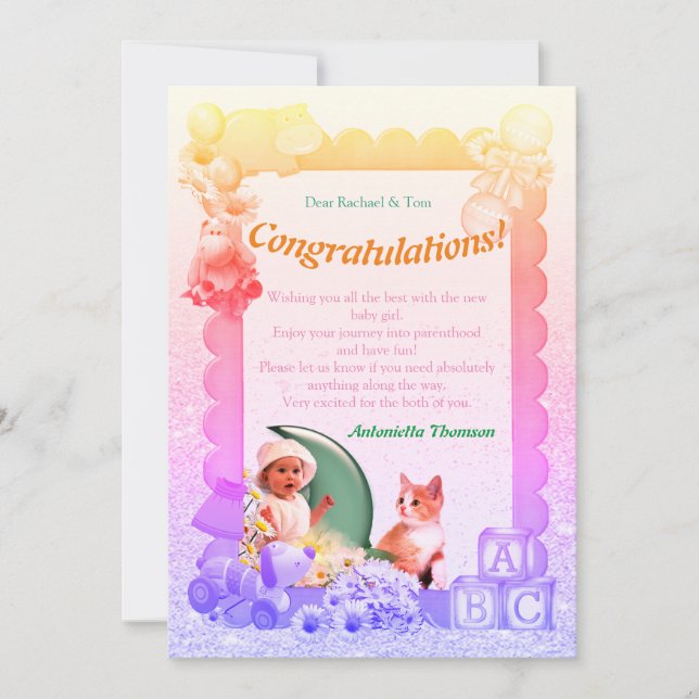 De Remerciements Félicitations Nouvelle Carte Fille Bébé (Devant)