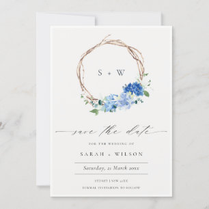 De Remerciements Fleur Bleu Vivant Wreath Bois Enregistrer La Carte
