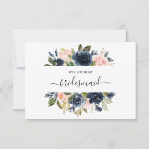 De Remerciements Floral Blush Rose Navy Bouquet Serez-Vous Ma Carte
