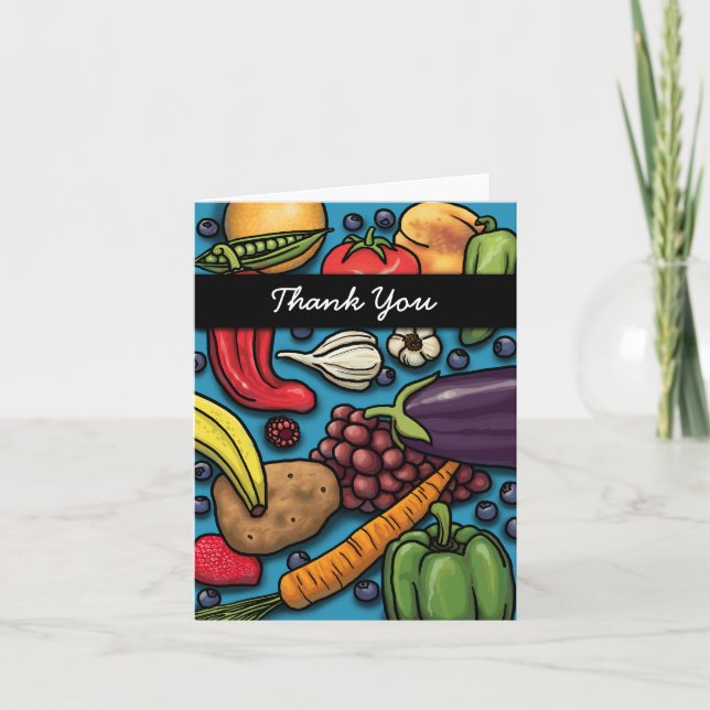 De Remerciements Fruits et légumes colorés sur carte bleue (Devant)