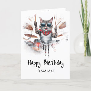 De Remerciements *~* Hip Cool Cat DRUMMER AP91 Carte Anniversaire