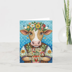De Remerciements Joyeux anniversaire mignonne vache carte pliante f