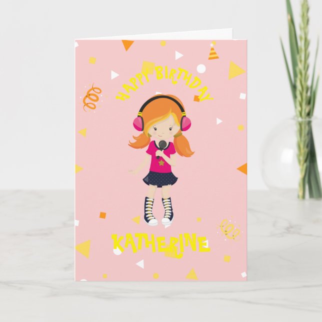 De Remerciements KARAOKE STAR Carte d'anniversaire pour fille (Devant)